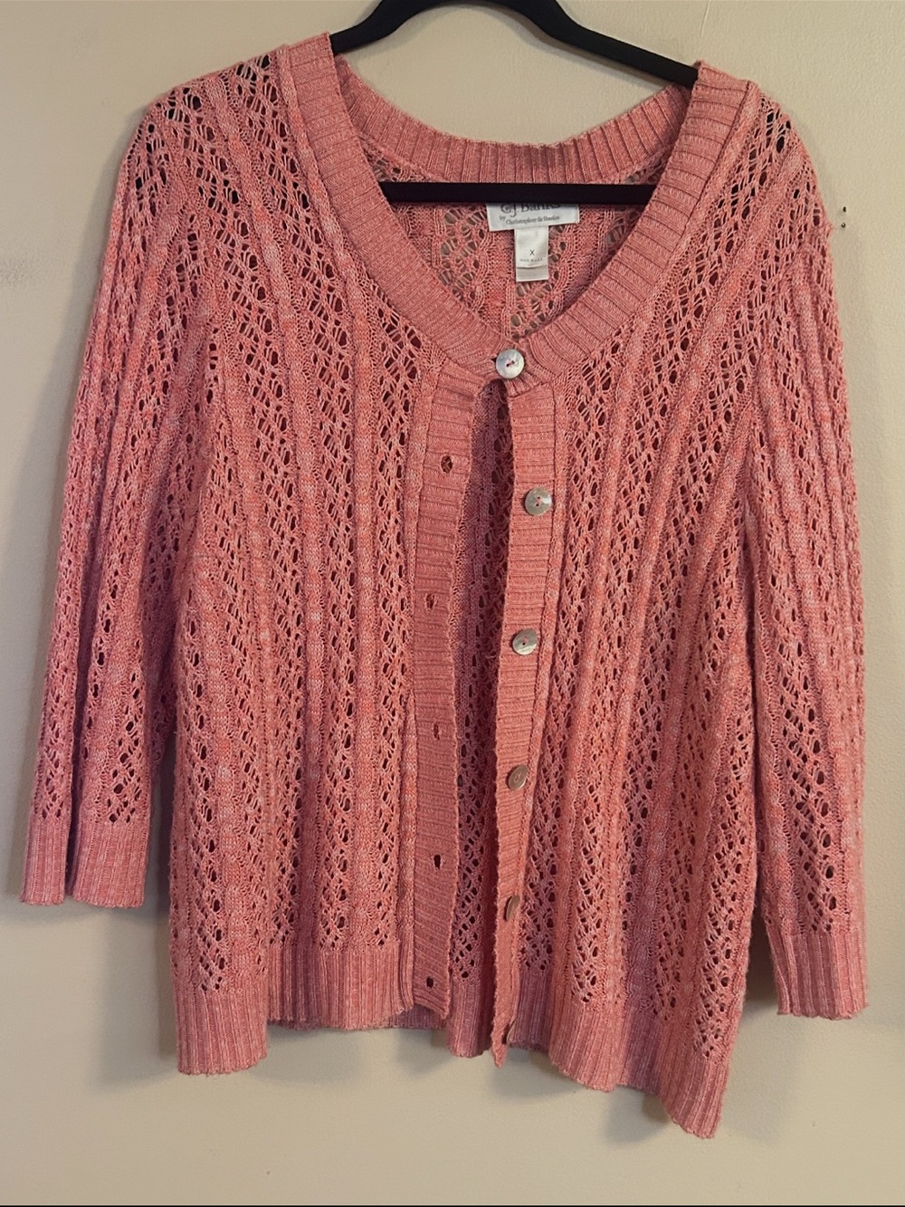 Christopher & Banks Coral Open Knit Button Cardigan Size XL